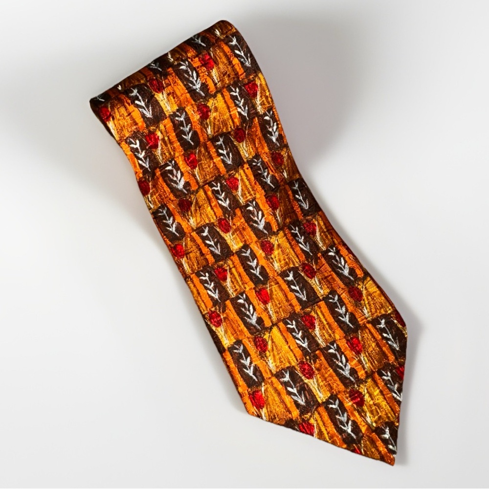 VTG Ermenegildo Zegna Silk Brown Geometric Floral Neck Tie  Made In Italy 56